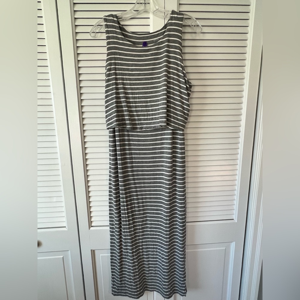 SERAPHINE MATERNITY & NURSING GREY STRIPE MIDI DRESS